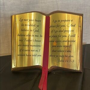 Gold Decorative Book with Red Ribbon Bible scripture decor